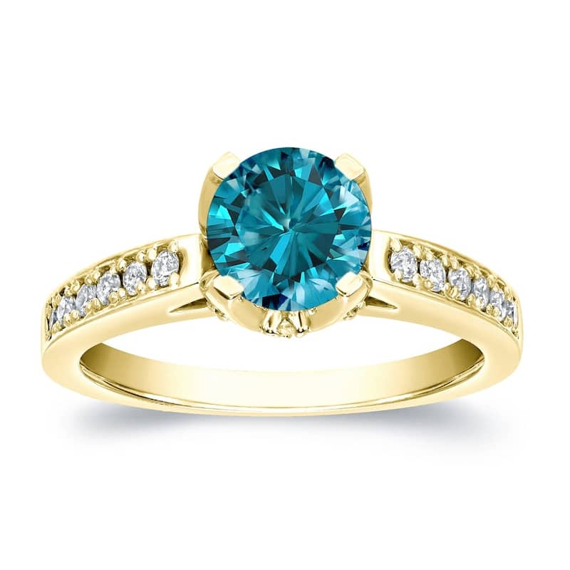 Auriya 14k Gold 1 1/3ctw Round Blue Diamond Engagement Ring - Yellow - 4