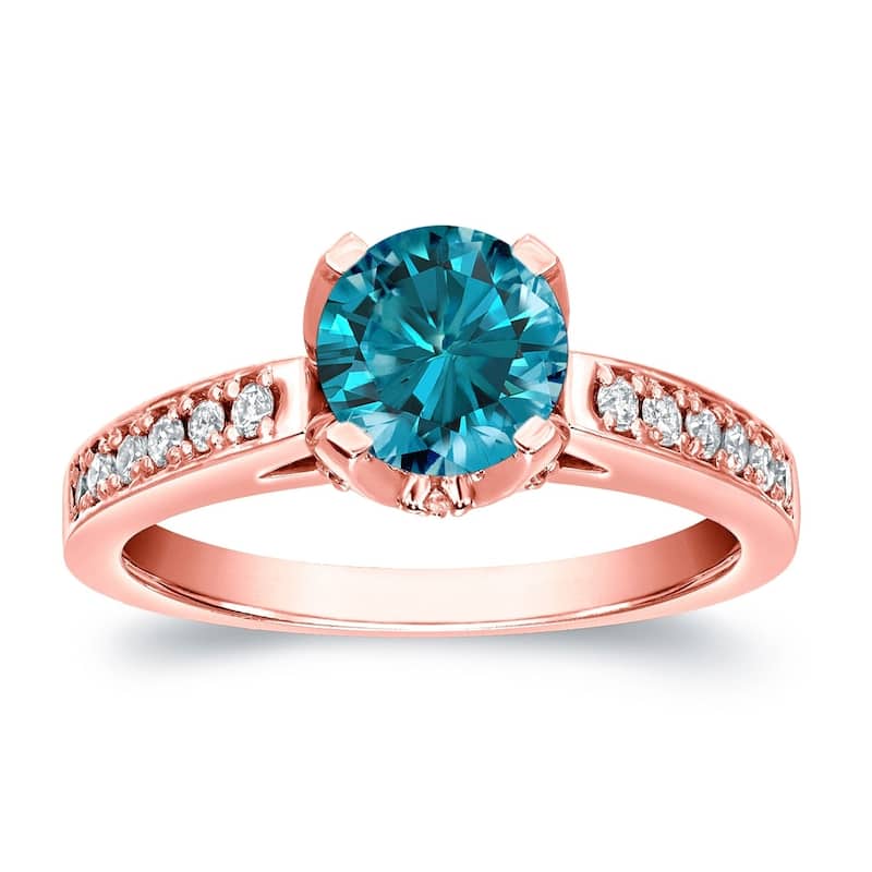 Auriya 14k Gold 1 1/3ctw Round Blue Diamond Engagement Ring