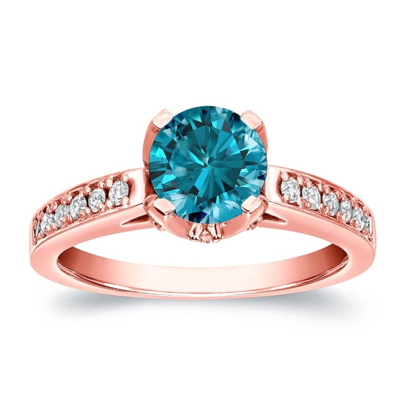 Auriya 14k Gold 1 1/3ctw Round Blue Diamond Engagement Ring - Rose - 4