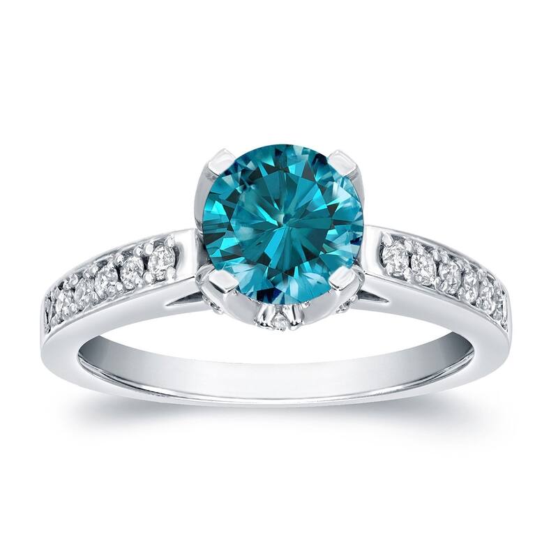 Auriya 14k Gold 1 1/3ctw Round Blue Diamond Engagement Ring