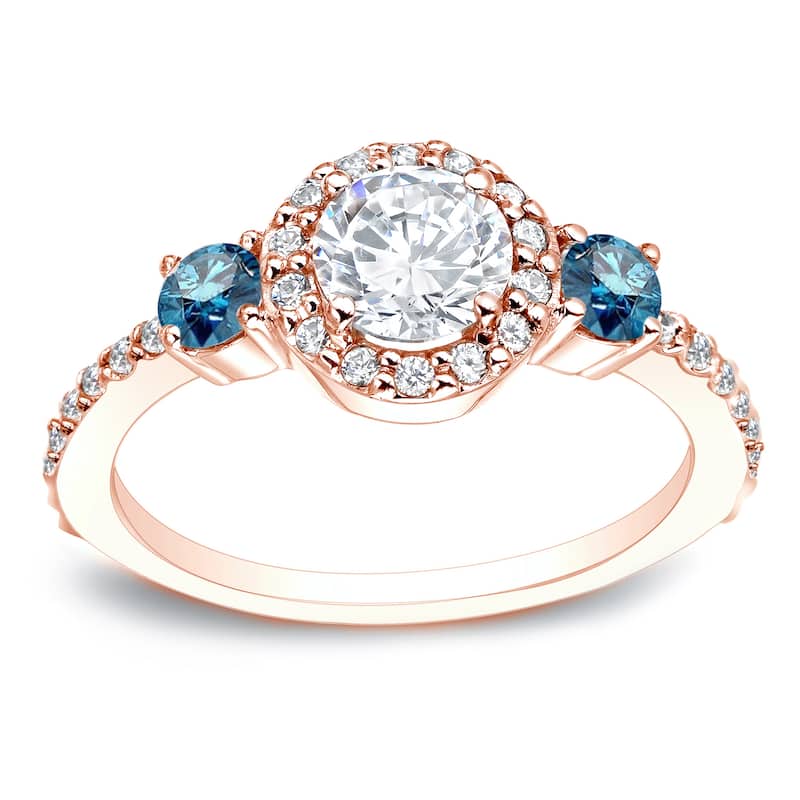 Auriya 3/4ctw Round 3 Stone Halo Blue Diamond Engagement Ring 14k Gold - 4 - Rose