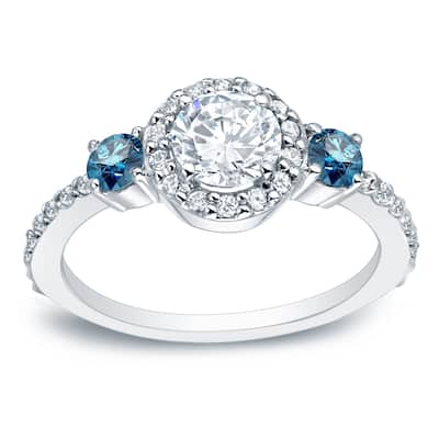 Auriya 3/4ctw Round 3 Stone Halo Blue Diamond Engagement Ring 14k Gold