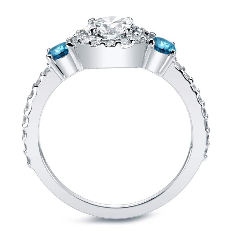 Auriya 3/4ctw Round 3 Stone Halo Blue Diamond Engagement Ring 14k Gold