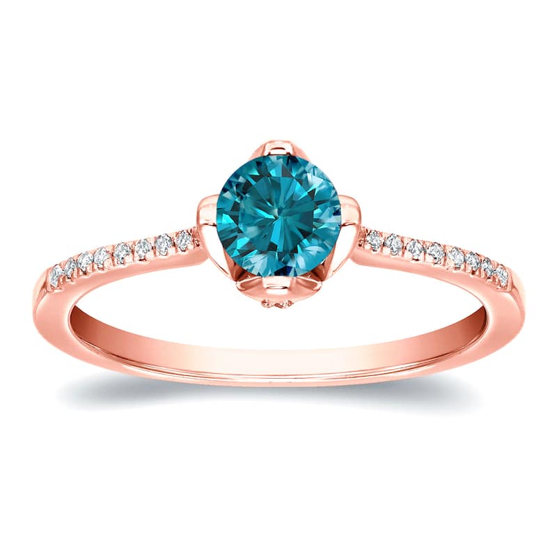Auriya Round Solitaire Blue Diamond Engagement Ring 4/5ct TDW 14k Gold