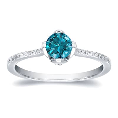Auriya Round Solitaire Blue Diamond Engagement Ring 4/5ct TDW 14k Gold