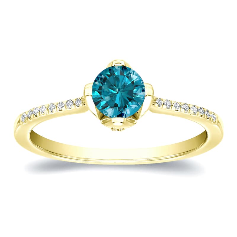 Auriya Round Solitaire Blue Diamond Engagement Ring 4/5ct TDW 14k Gold