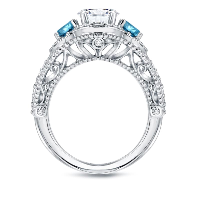 Auriya Unique 2 1/4ctw 3 Stone Halo Blue Diamond Engagement Ring 14k White Gold (H-I, I1-I2)