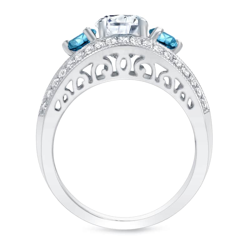 Auriya 14k Gold 2 1/5ctw Vintage 3 Stone Blue Diamond Engagement Ring
