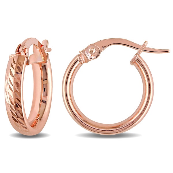 Shop Miadora 10k Rose Gold Italian Diamond Cut Hoop Earrings - Pink - On Sale - Free Shipping ...