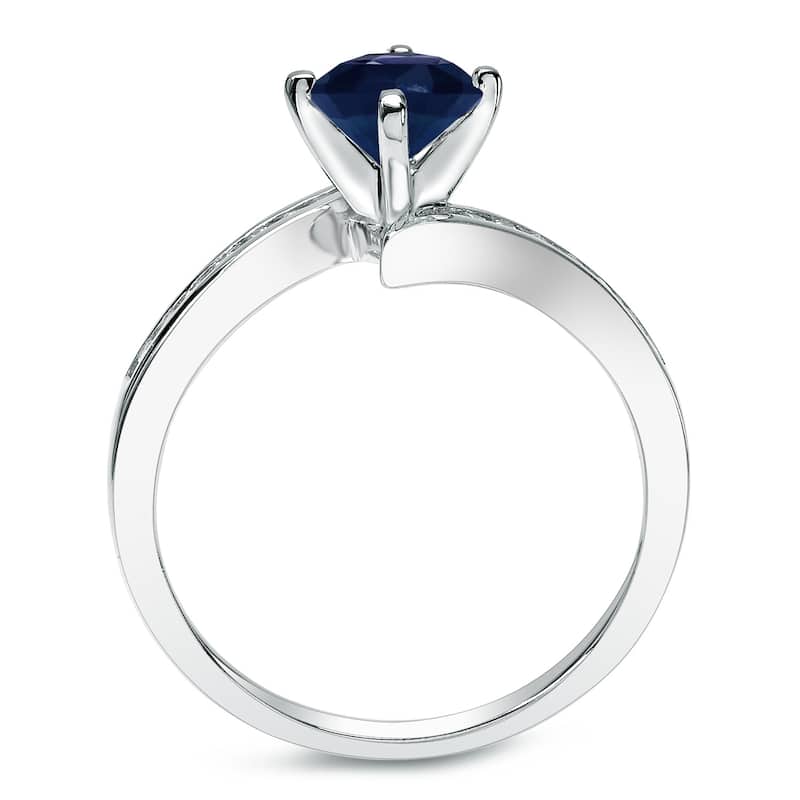 Auriya 14k Gold 3/4ct Blue Sapphire and 1/4ctw V-Shaped Diamond Engagement Ring Set