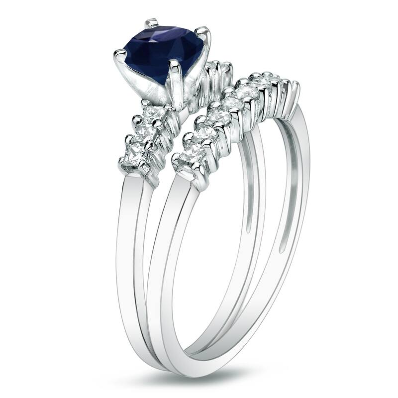 Auriya 14k Gold 1/2ct Round Blue Sapphire and 1/2ctw Diamond Engagement Ring Set