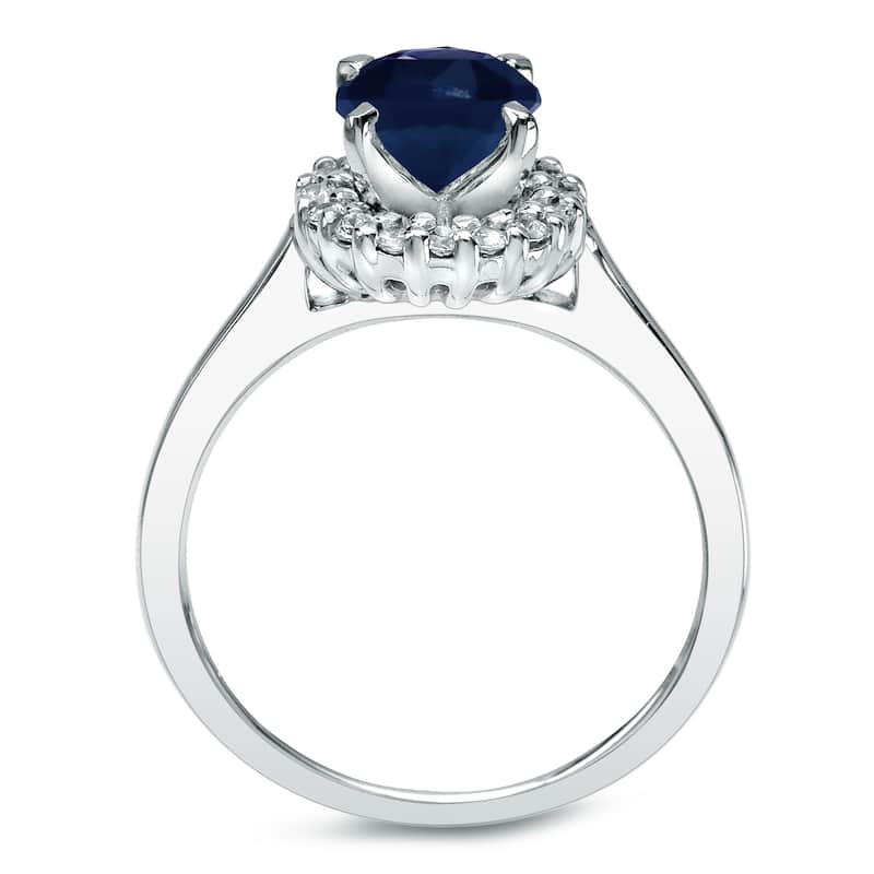 Auriya 14k Gold 3/4ct Blue Sapphire and 1/4ctw Halo Diamond Engagement Ring Set