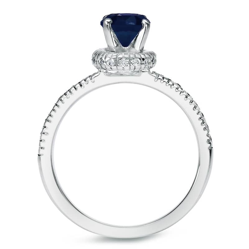 Auriya 14k Gold 3/4ct Round Blue Sapphire and 1/4ctw Diamond Engagement Ring Set