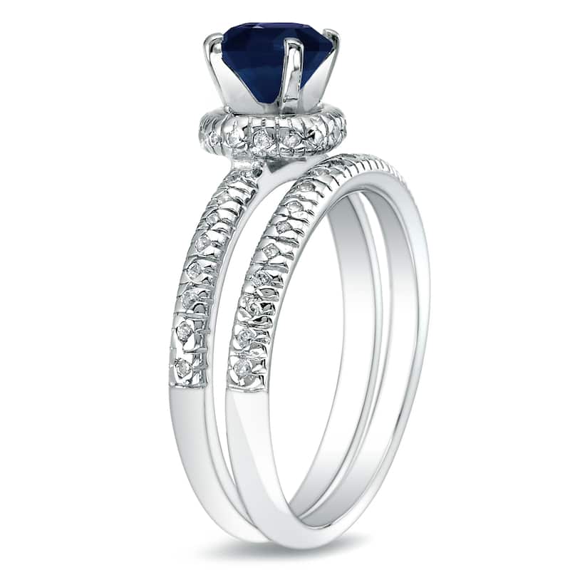 Auriya 14k Gold 3/4ct Round Blue Sapphire and 1/4ctw Diamond Engagement Ring Set