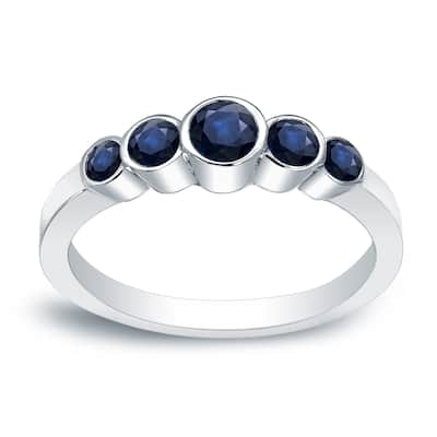 Auriya 1/2ct 5-stone Blue Sapphire Anniversary Band Bezel-set 14k Gold