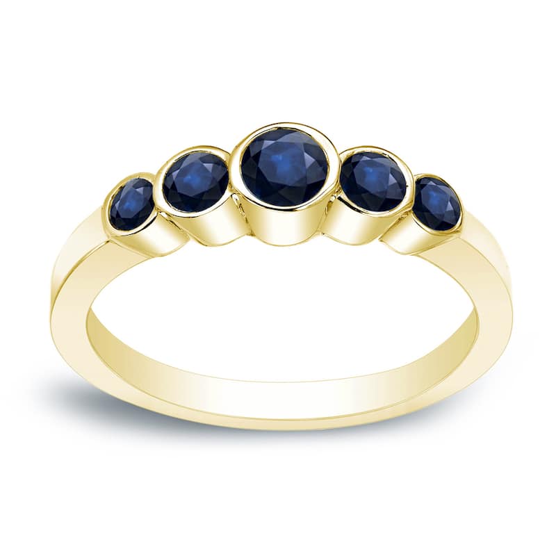 Auriya 1/2ct 5-stone Blue Sapphire Anniversary Band Bezel-set 14k Gold - Yellow - 4