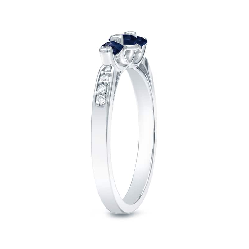 Auriya 2/5cttw Diamond and 1/6ct 3 Stone Blue Sapphire Engagement Ring 14k White Gold