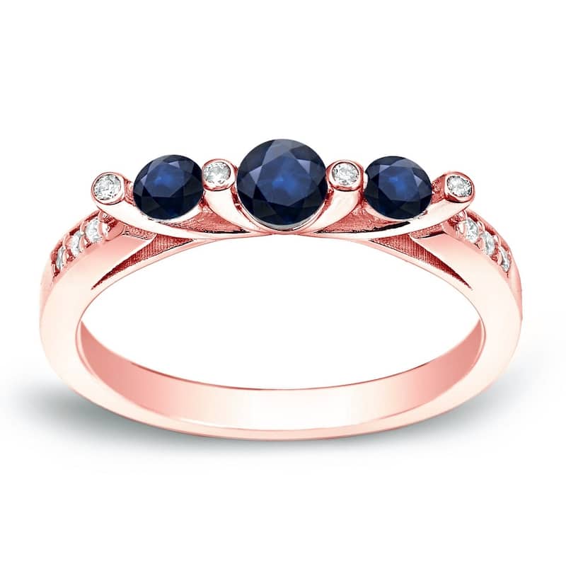 Auriya 2/5cttw Diamond and 1/6ct 3 Stone Blue Sapphire Engagement Ring 14k White Gold