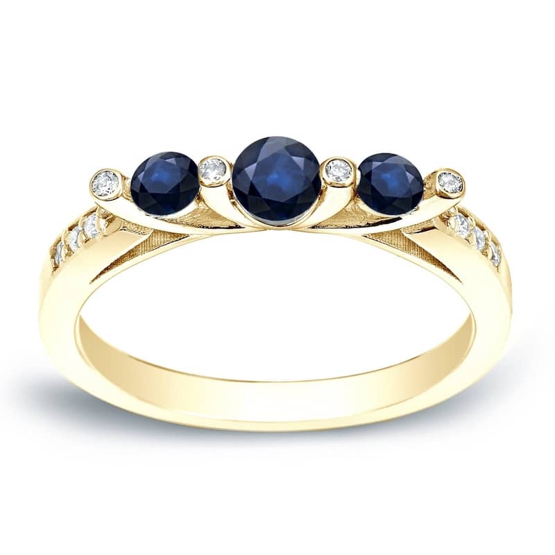 Auriya 2/5cttw Diamond and 1/6ct 3 Stone Blue Sapphire Engagement Ring 14k White Gold