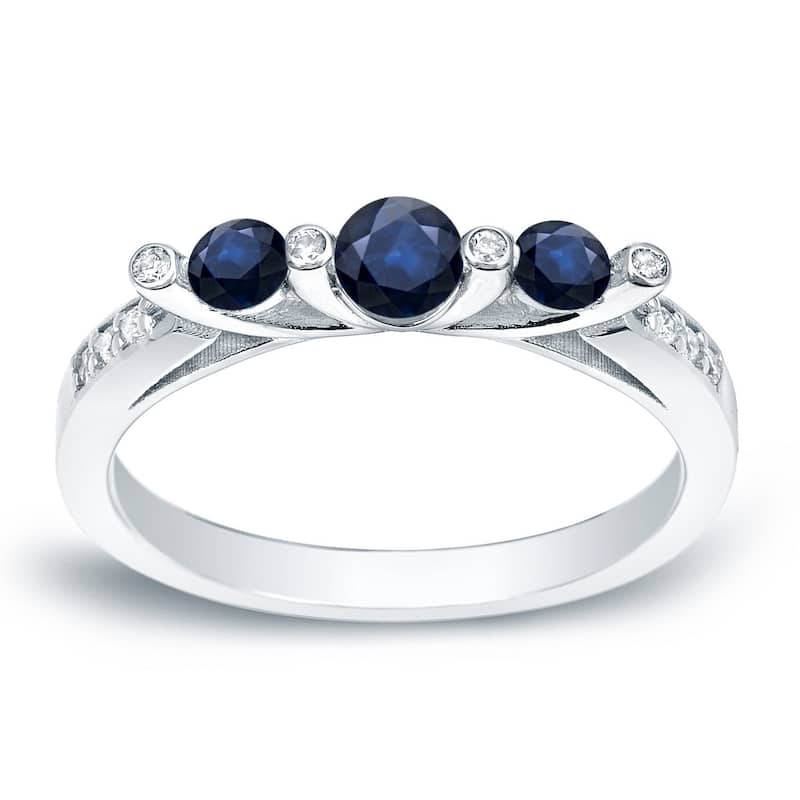 Auriya 2/5cttw Diamond and 1/6ct 3 Stone Blue Sapphire Engagement Ring 14k White Gold - 7.5 - White