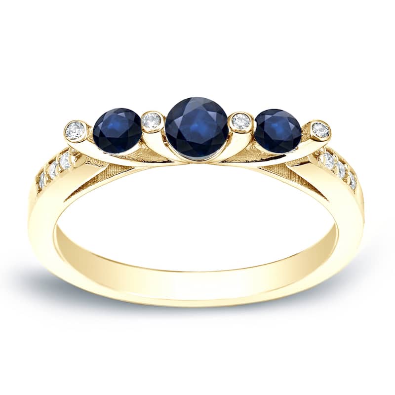 Auriya 2/5cttw Diamond and 1/6ct 3 Stone Blue Sapphire Engagement Ring 14k White Gold - 4 - Yellow