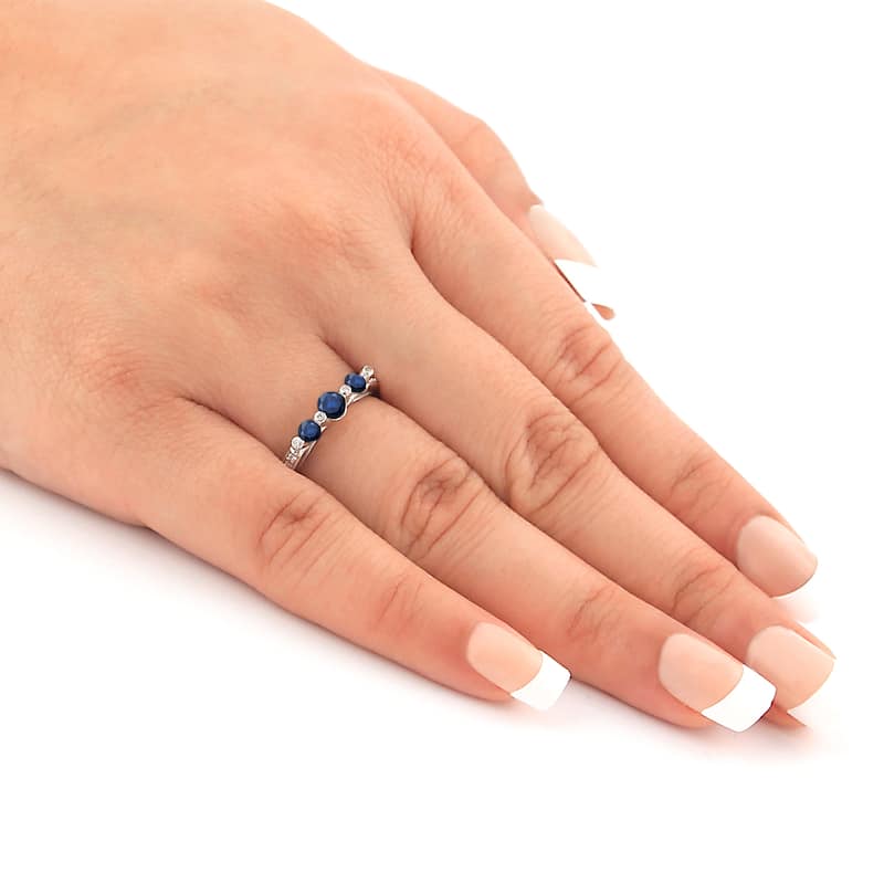 Auriya 2/5cttw Diamond and 1/6ct 3 Stone Blue Sapphire Engagement Ring 14k White Gold