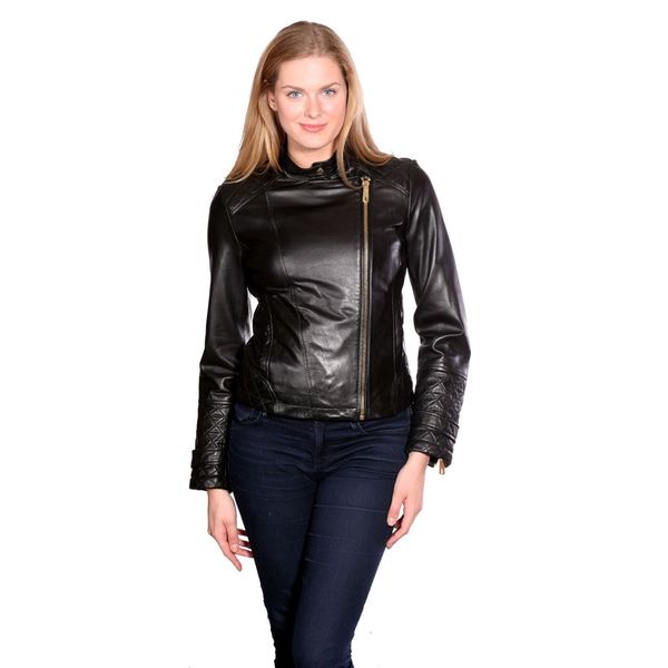 Kenneth Cole Women's Motorcycle Leather Jacket - Free Shipping Today ...