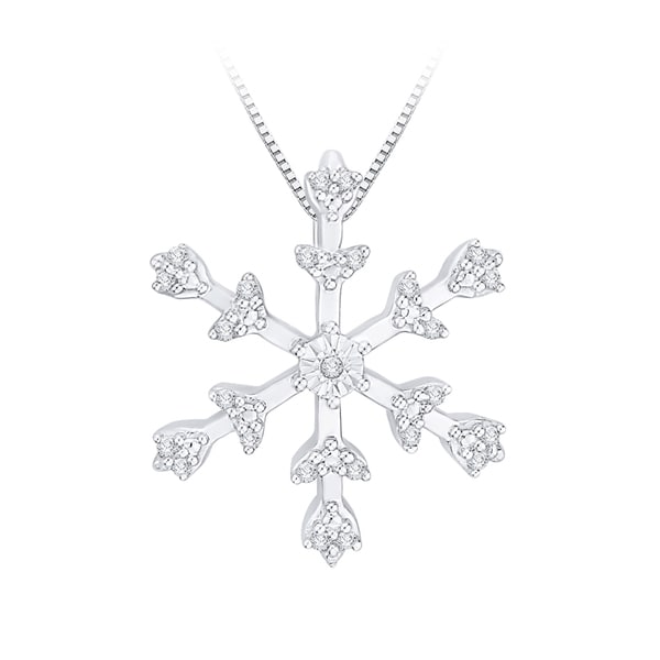 10k White Gold Diamond Accent Snowflake Pendant - Overstock - 10641710
