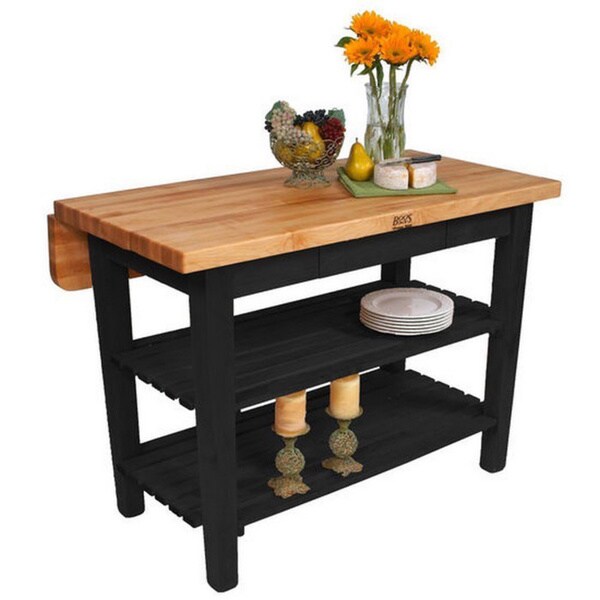 John Boos 60" x 32" Kitchen Island Bar KIB02-BK Blackr with 13-piece Hencles Knife Set