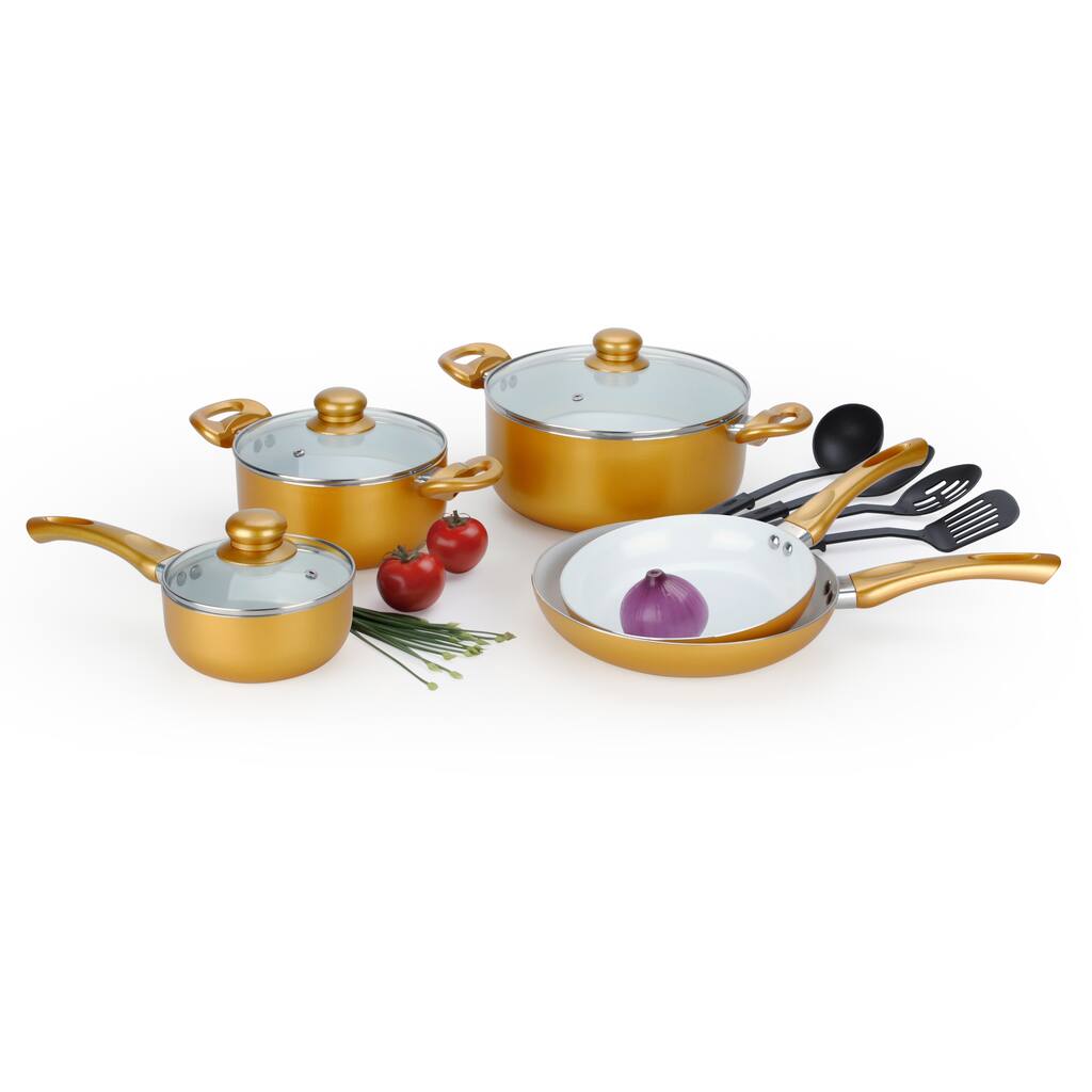 12-Piece Ceramic Cookware Set, Gold