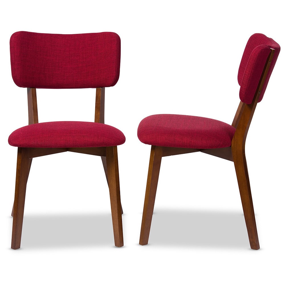 Baxton Studio Monaco Mid-century Scandinavian Style Dark Walnut Finish and Red Fabric Upholstered Di