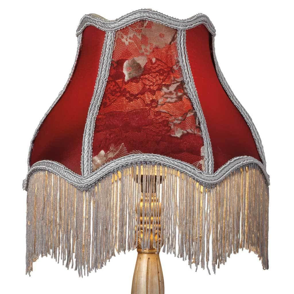 The Downton Abbey Grantham Collection 19.5-inch Burgundy Floral Fringe  Table Lamp, image size:1024x1024