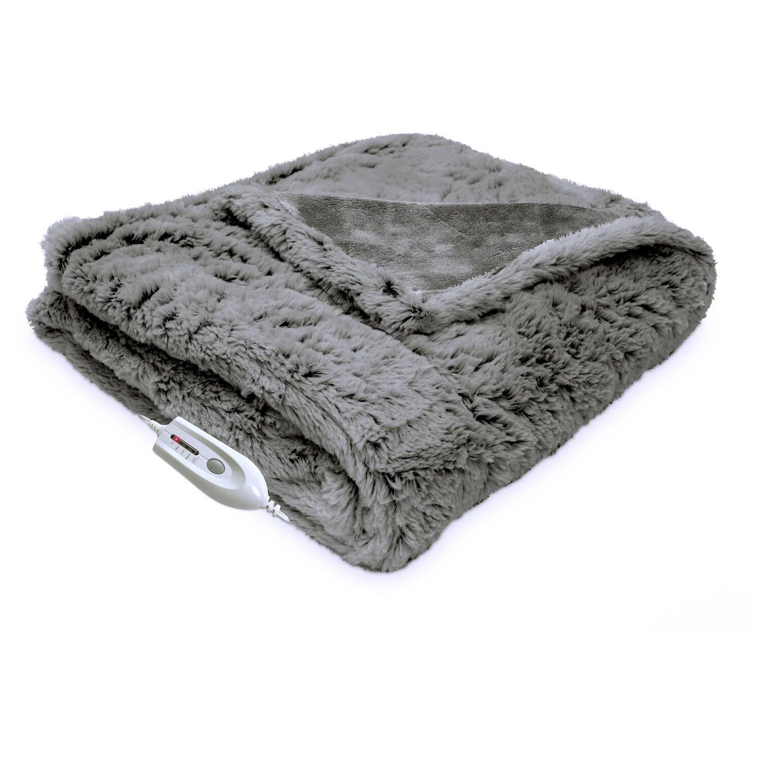 Serta Electric Heated Warming Plush Faux Fur Throw with Four Heat Settings