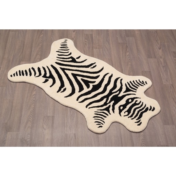 Shop Zebra Wool Rug Natural 3' x 5' Free Shipping Today Overstock