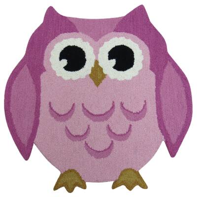 Hand-tufted Hootie Patootie Pink Wool Owl Rug (3' x 3') - 3' x 3'