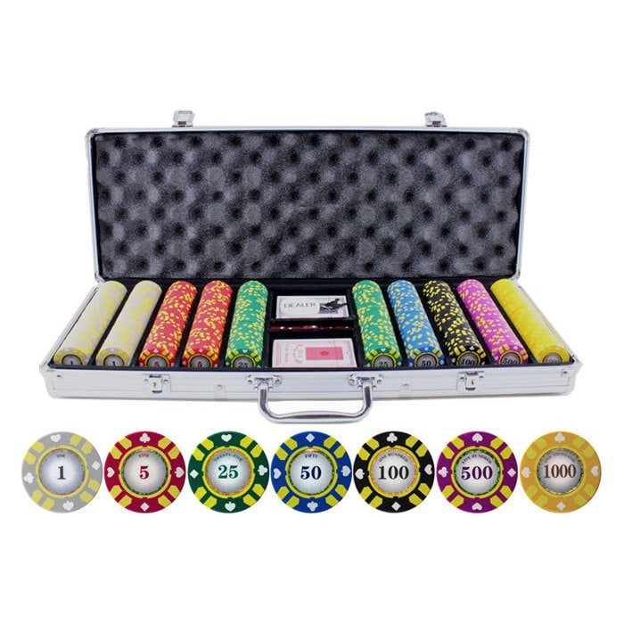Pick Chips! New 1000 Striped Dice 11.5g Clay Poker Chips Set w/ Aluminum Case 