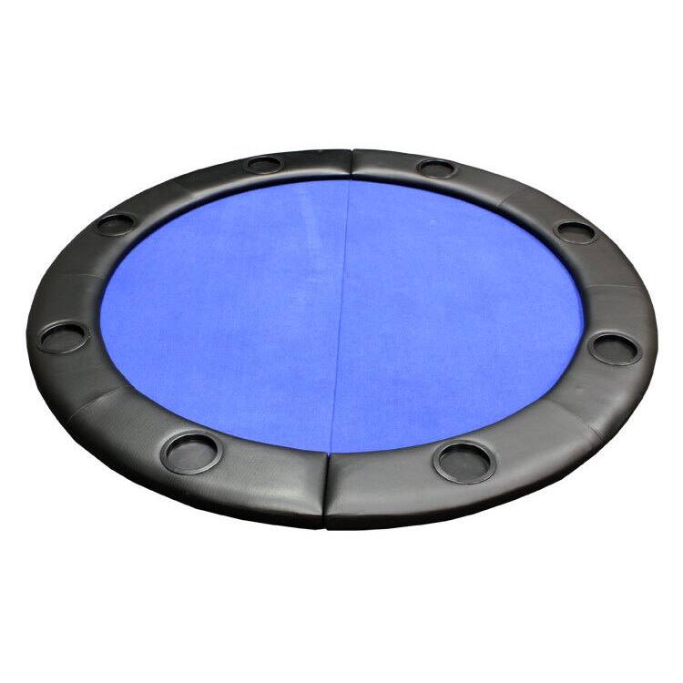 Padded Round Folding Blue Poker Table Top with Cup Holders