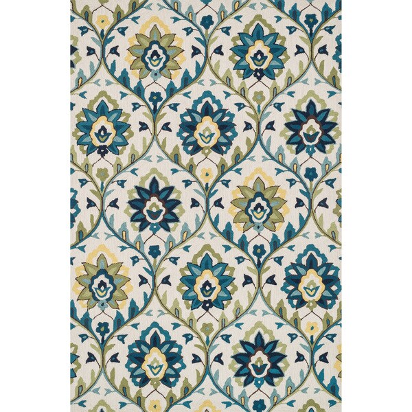 Hand-hooked Charlotte Ivory/ Blue Rug - 3'6 x 5'6