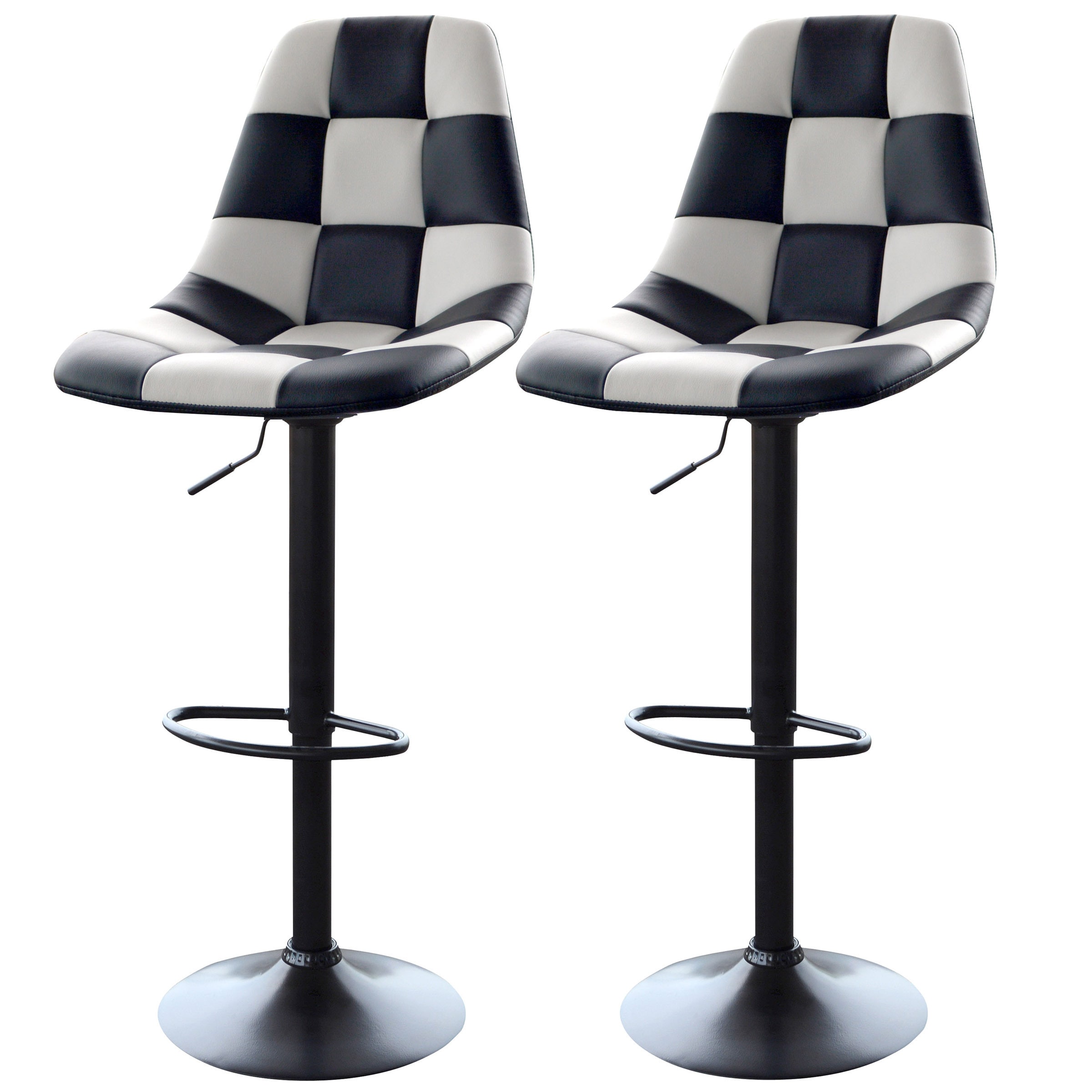 AmeriHome White Checkered Racing Bar Chairs Set of 2
