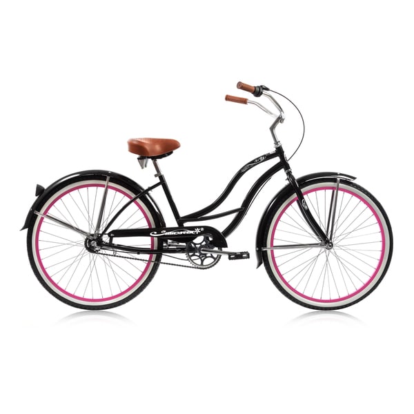 Shop Micargi 3 Speed Tahiti 26inch Female Black/ Pink Rims Beach