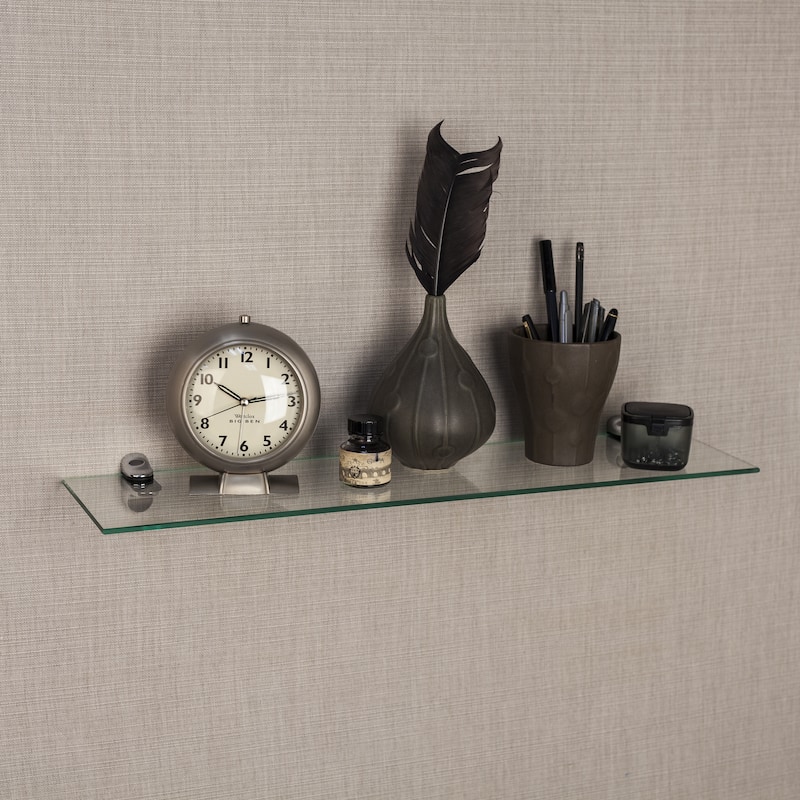 Clear Glass Floating Shelf with Chrome Brackets - 24"