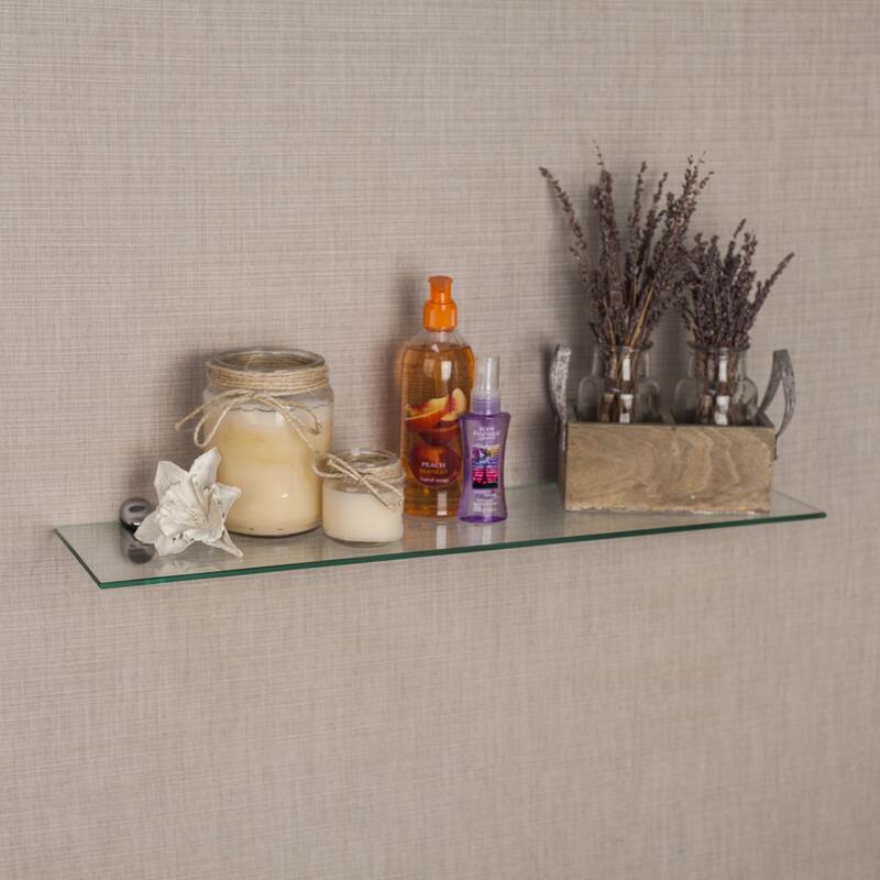 Clear Glass Floating Shelf with Chrome Brackets - 24"