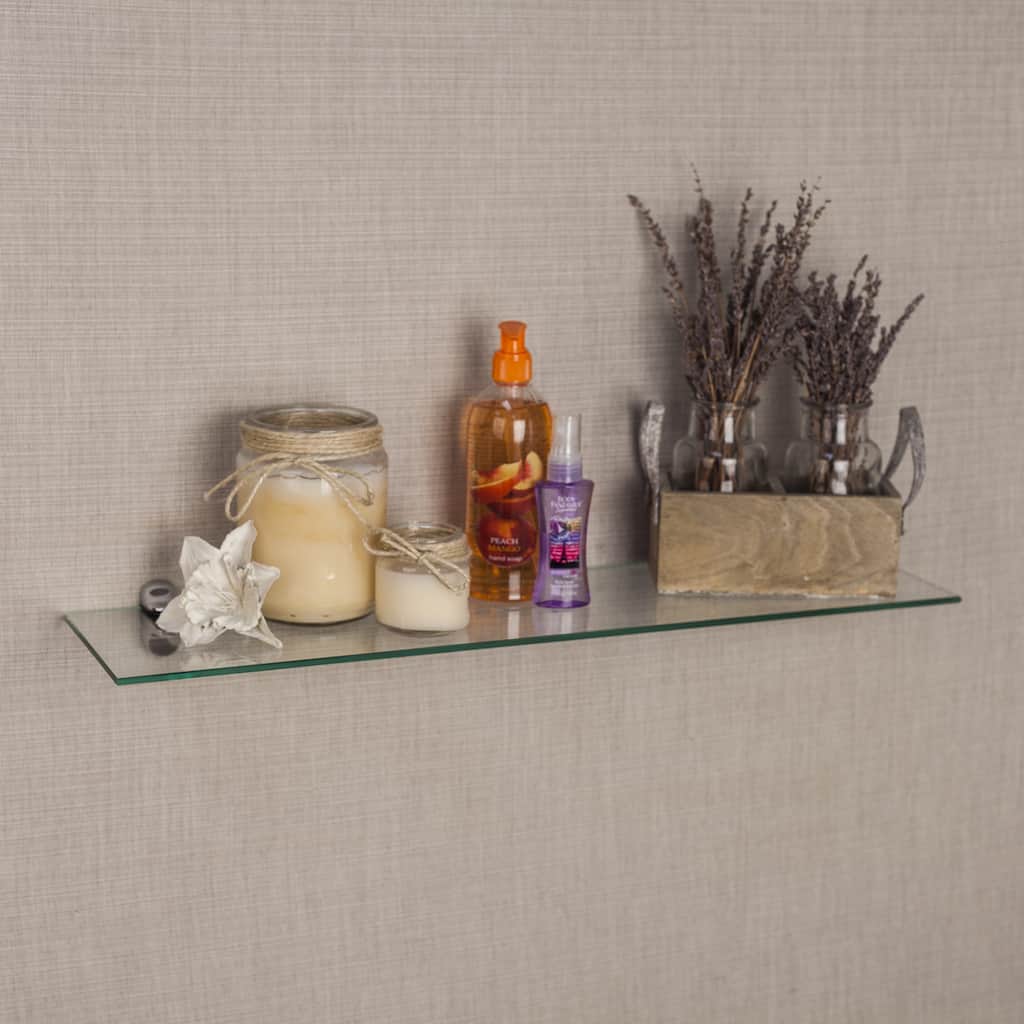Clear Glass Floating Shelf with Chrome Brackets - 24"