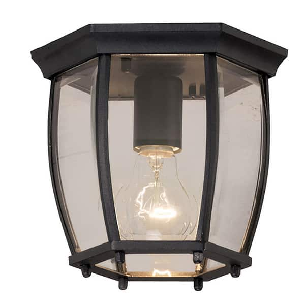 Traditional 1 Light Black Outdoor Flush Mount Light