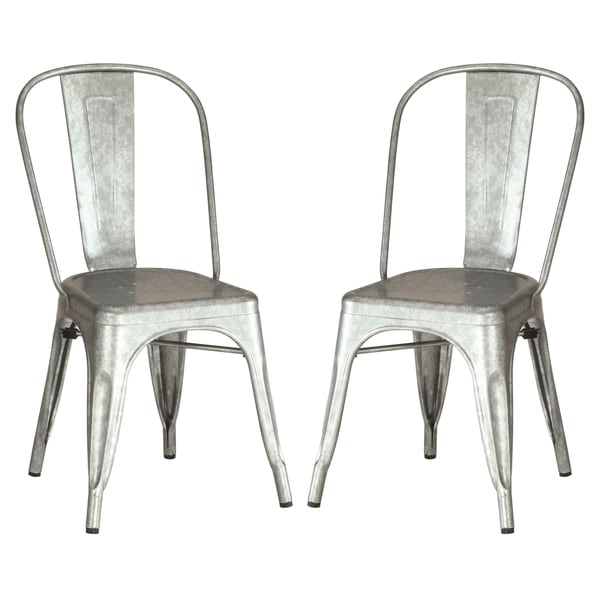 Vintage Distressed Rustic Galvanized Metal Dining Chairs Set of 4 Silver