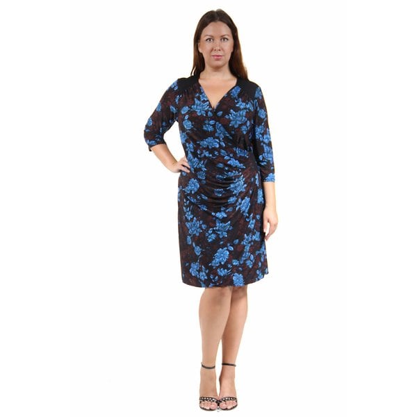 24/7 Comfort Apparel Womens Plus Size Fall Floral Printed Wrap Dress