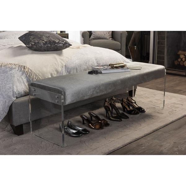 Shop Baxton Studio Hildon Contemporary Grey Microsuede Bench With Acrylic Legs Sale Free