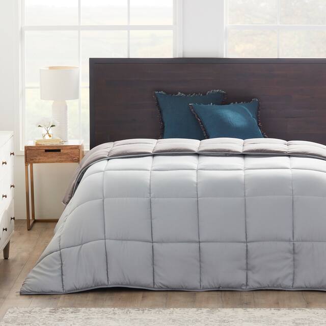 Brookside Down Alternative Reversible Comforter with Duvet Tabs - Full - Queen - Stone/Charcoal