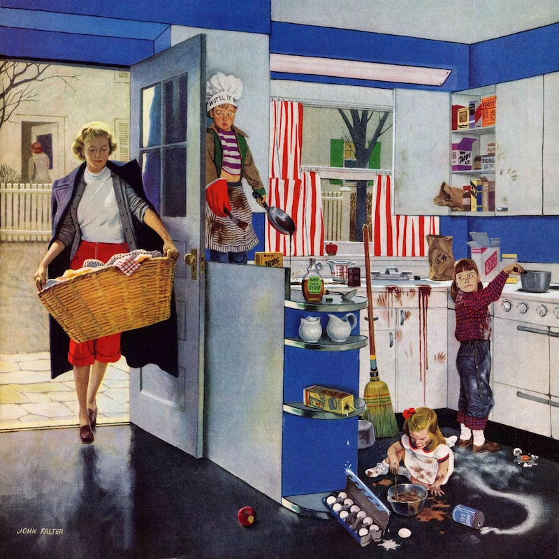 Marmont Hill - "Mother's Little Helpers" by John Falter Painting Print on Canvas - Multi-Color