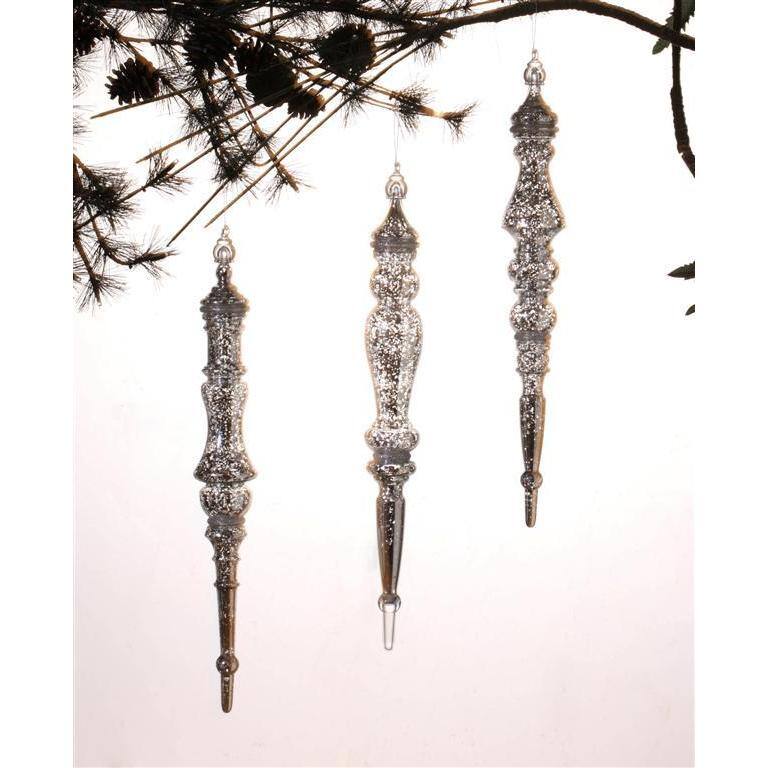 Silver Drop Ornaments (Set of 3)